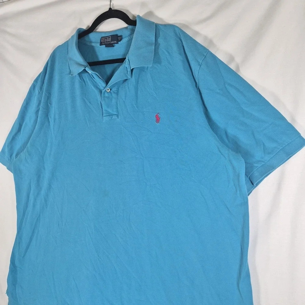 Vtg Polo Ralph Lauren Men's 3XLT Turquoise Blue Pink Pony Cotton